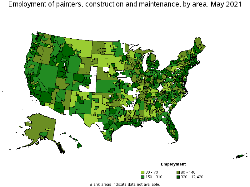 Map of employment of painters, construction and maintenance by area, May 2021
