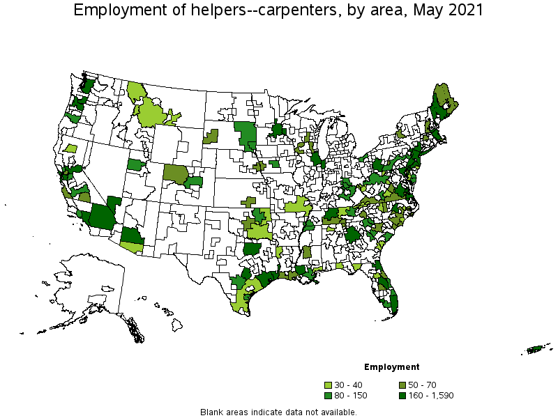 Map of employment of helpers--carpenters by area, May 2021