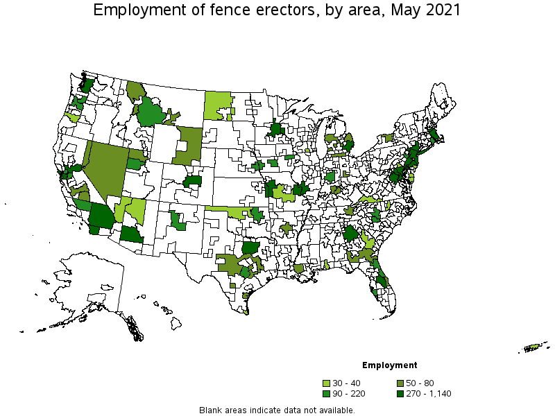 Map of employment of fence erectors by area, May 2021