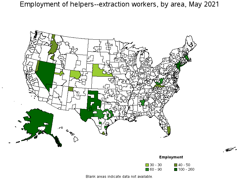 Map of employment of helpers--extraction workers by area, May 2021