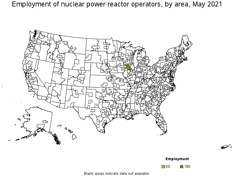 Map of employment of nuclear power reactor operators by area, May 2021