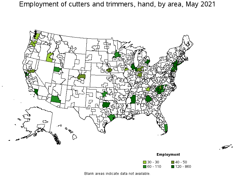 Map of employment of cutters and trimmers, hand by area, May 2021