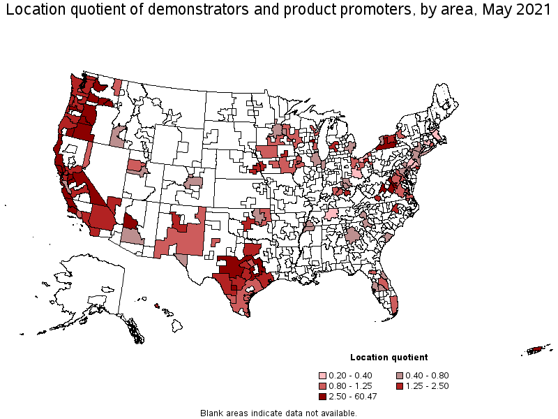 Map of location quotient of demonstrators and product promoters by area, May 2021