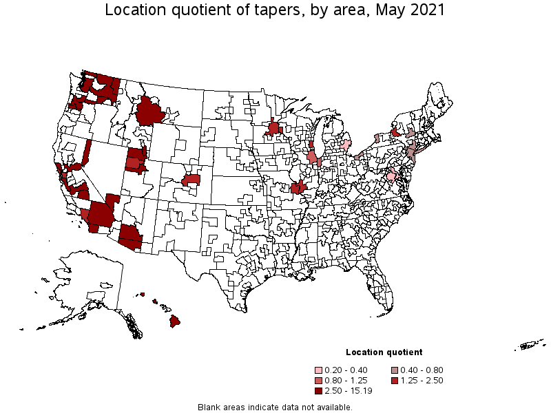 Map of location quotient of tapers by area, May 2021