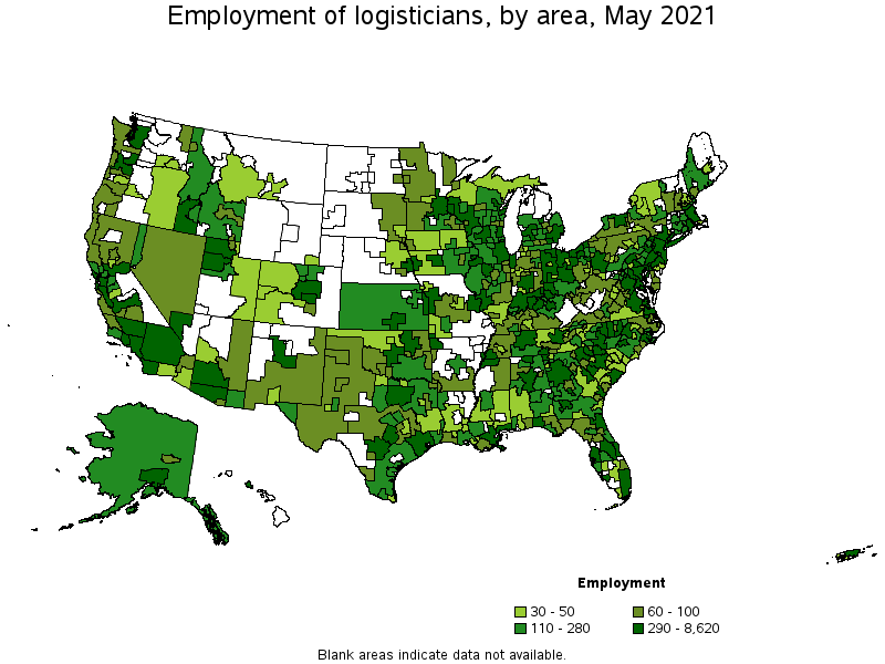 Map of employment of logisticians by area, May 2021
