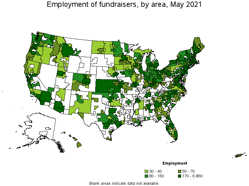 Map of employment of fundraisers by area, May 2021