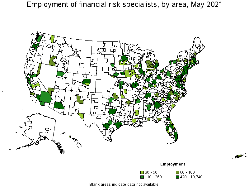 Map of employment of financial risk specialists by area, May 2021