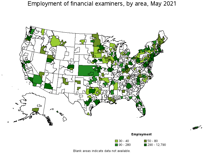Map of employment of financial examiners by area, May 2021