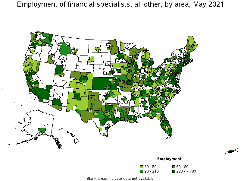 Map of employment of financial specialists, all other by area, May 2021