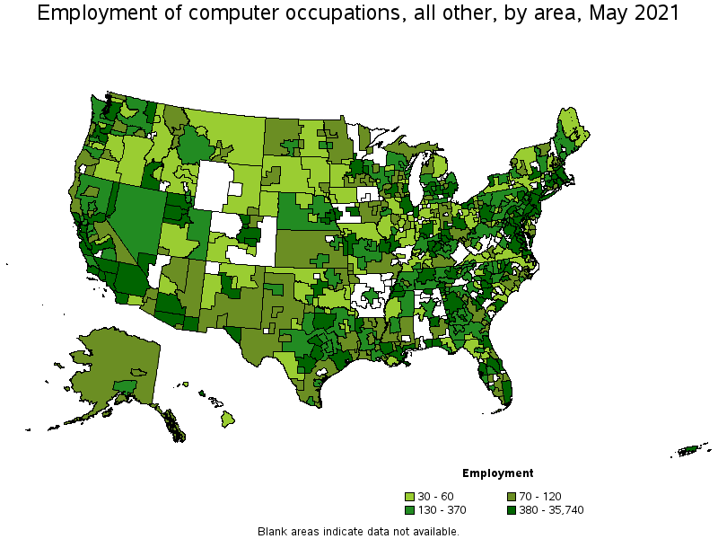 Map of employment of computer occupations, all other by area, May 2021