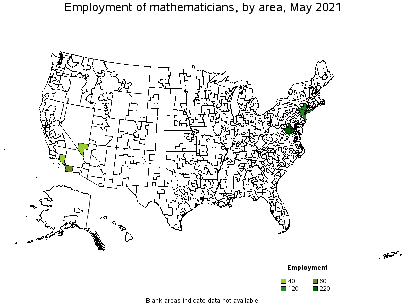 Map of employment of mathematicians by area, May 2021