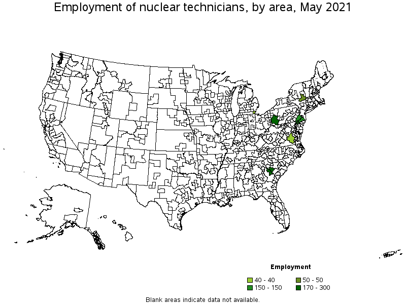Map of employment of nuclear technicians by area, May 2021