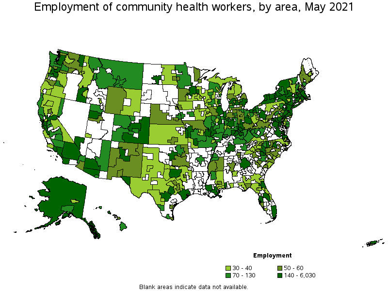 Map of employment of community health workers by area, May 2021