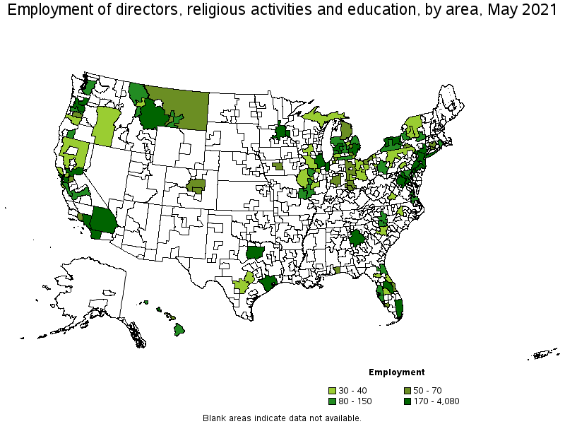 Map of employment of directors, religious activities and education by area, May 2021