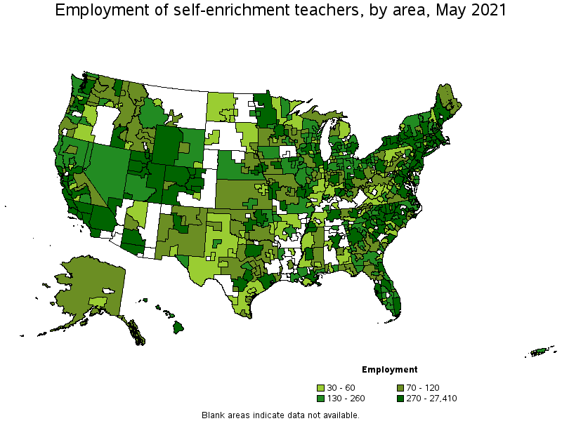 Map of employment of self-enrichment teachers by area, May 2021