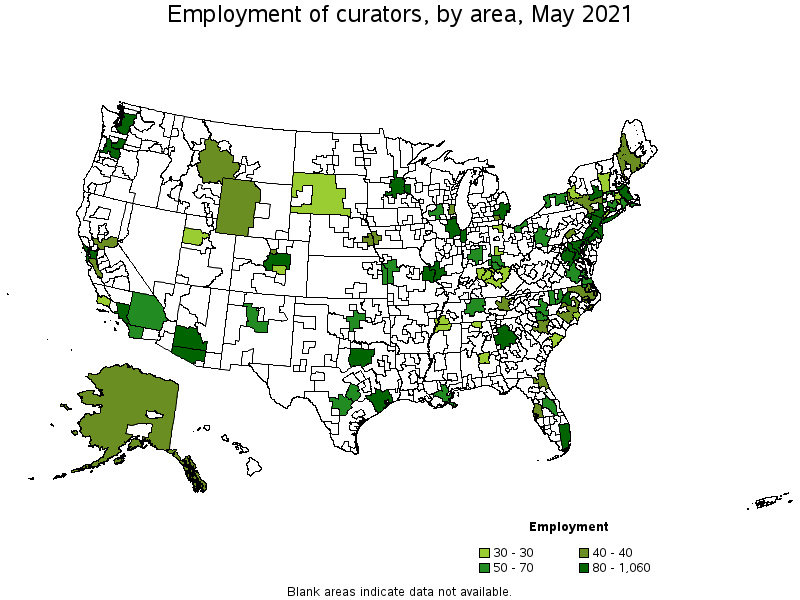 Map of employment of curators by area, May 2021