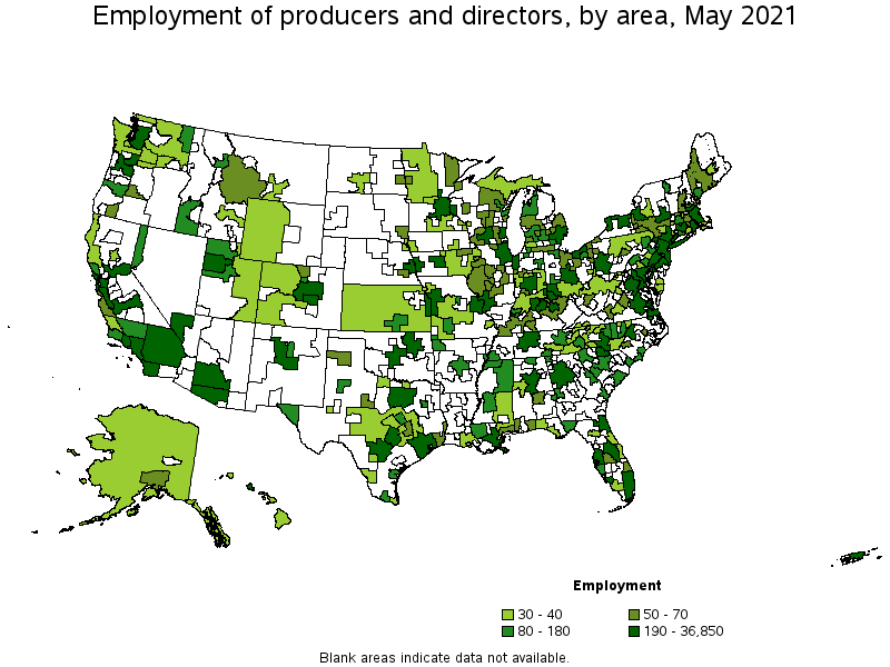Map of employment of producers and directors by area, May 2021