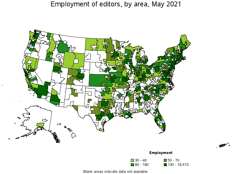 Map of employment of editors by area, May 2021