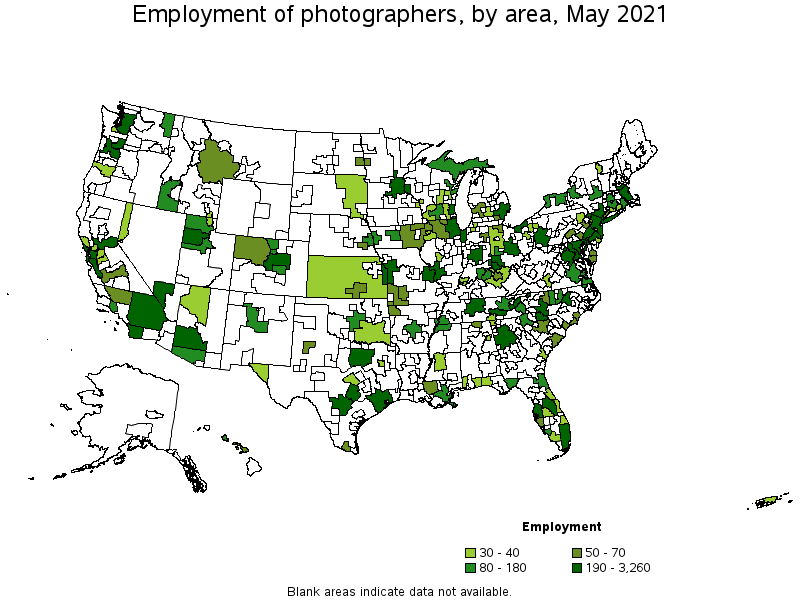 Map of employment of photographers by area, May 2021