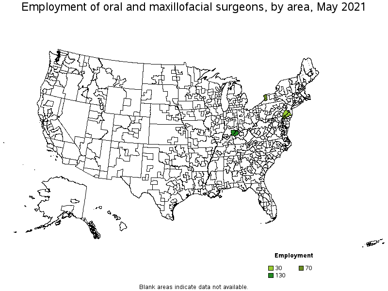 Map of employment of oral and maxillofacial surgeons by area, May 2021