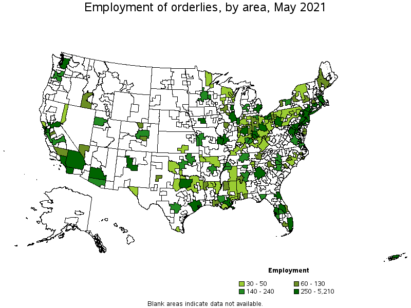 Map of employment of orderlies by area, May 2021