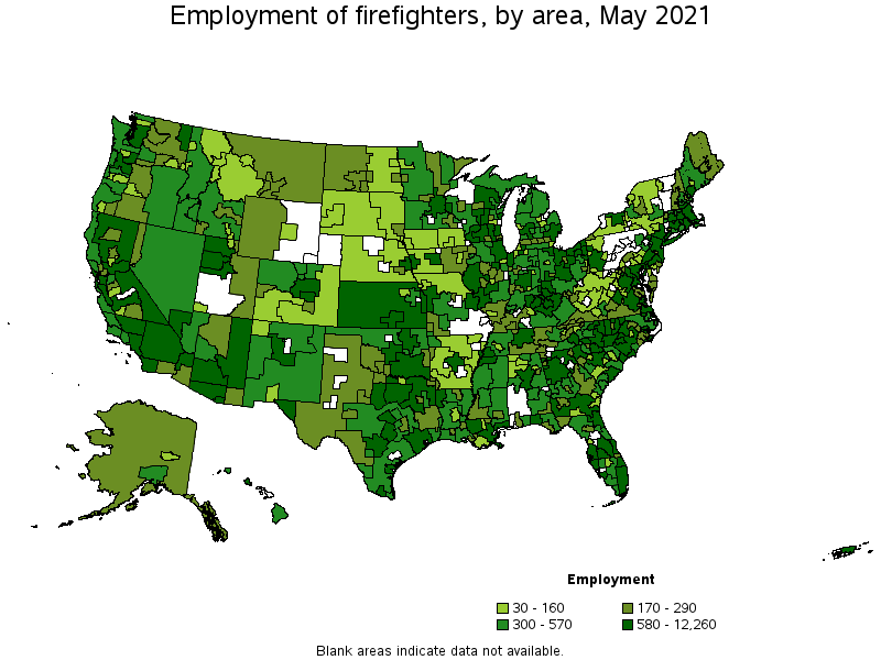 Map of employment of firefighters by area, May 2021
