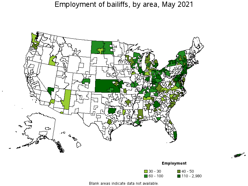 Map of employment of bailiffs by area, May 2021