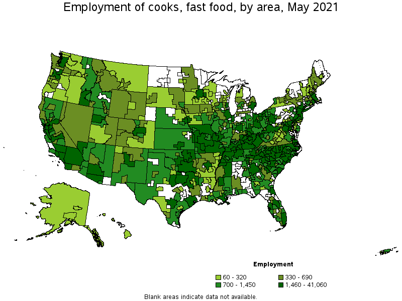 Map of employment of cooks, fast food by area, May 2021