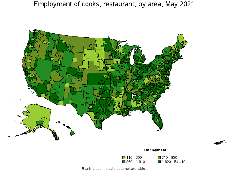 Map of employment of cooks, restaurant by area, May 2021