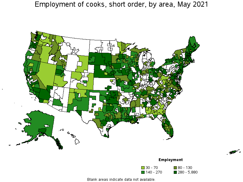 Map of employment of cooks, short order by area, May 2021