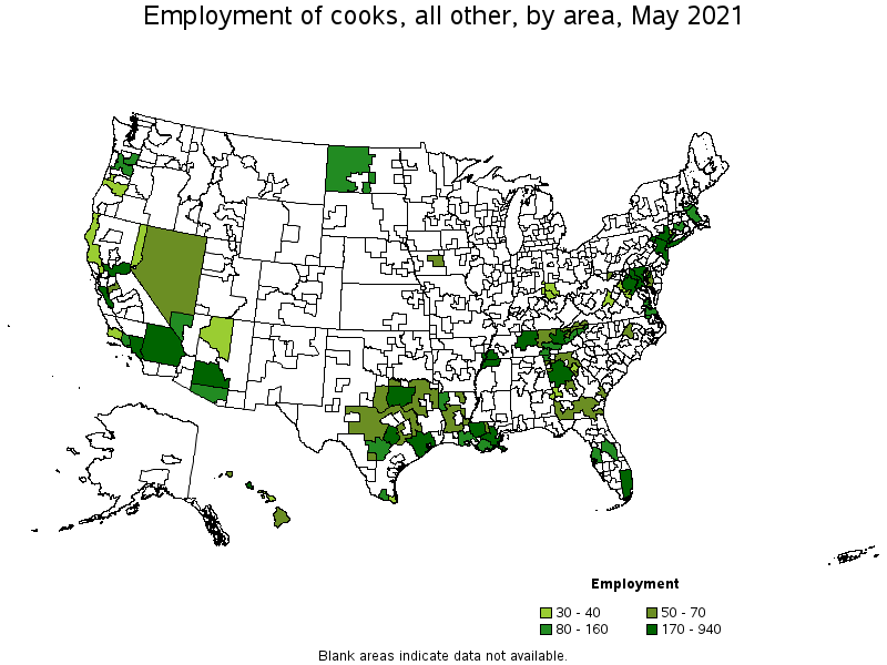 Map of employment of cooks, all other by area, May 2021