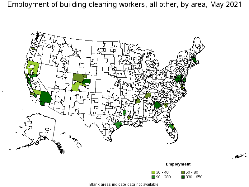 Map of employment of building cleaning workers, all other by area, May 2021