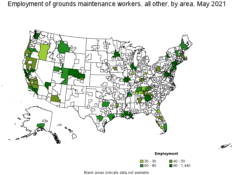 Map of employment of grounds maintenance workers, all other by area, May 2021