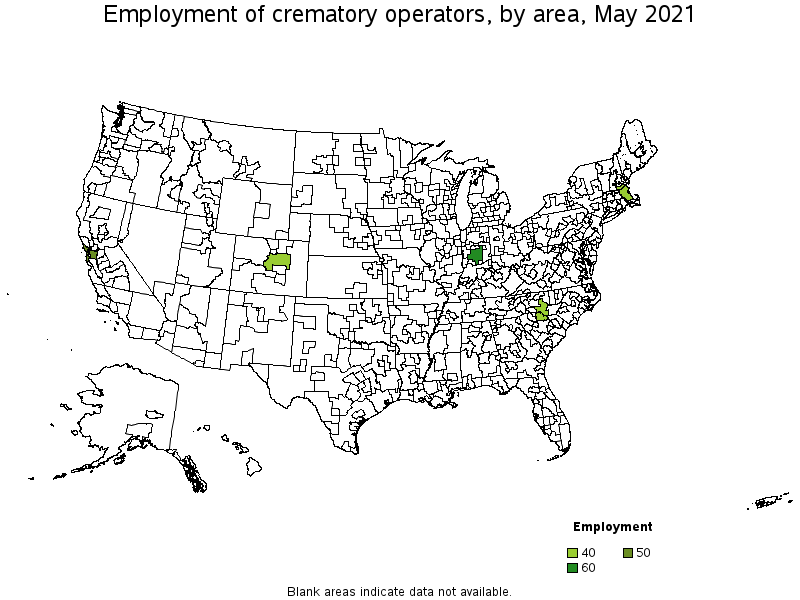 Map of employment of crematory operators by area, May 2021