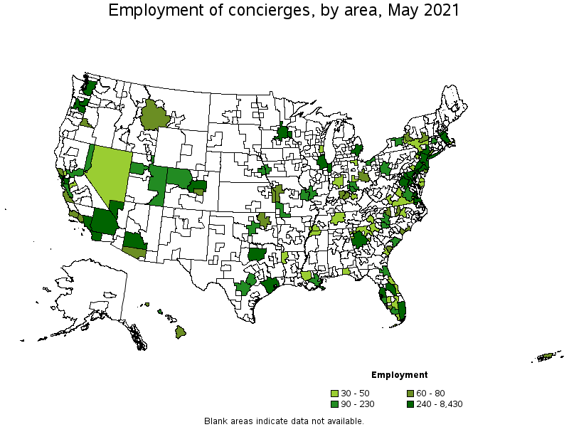 Map of employment of concierges by area, May 2021