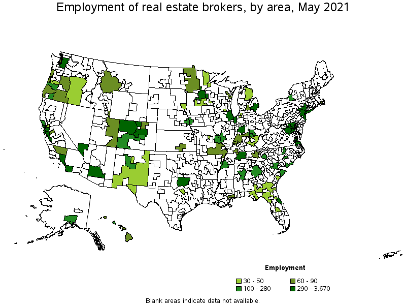 Map of employment of real estate brokers by area, May 2021