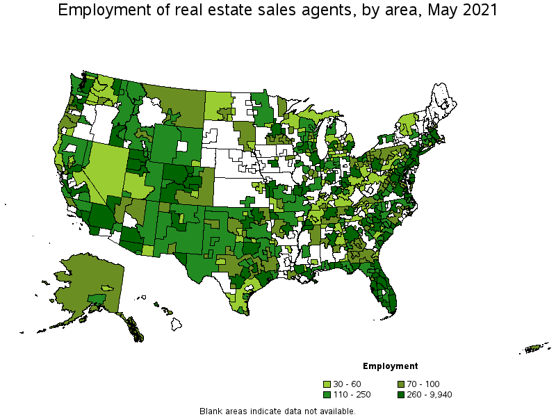 Map of employment of real estate sales agents by area, May 2021