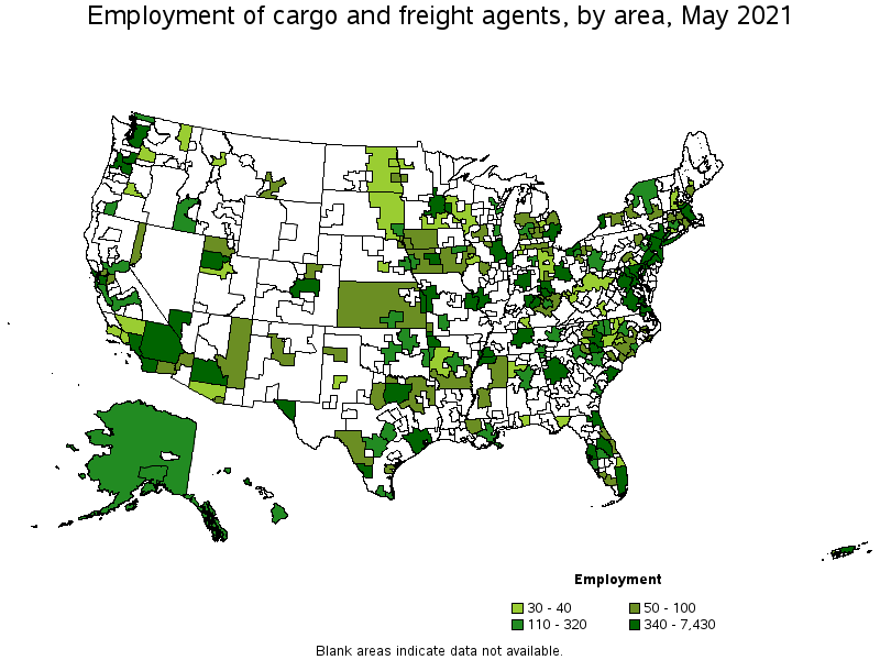 Map of employment of cargo and freight agents by area, May 2021