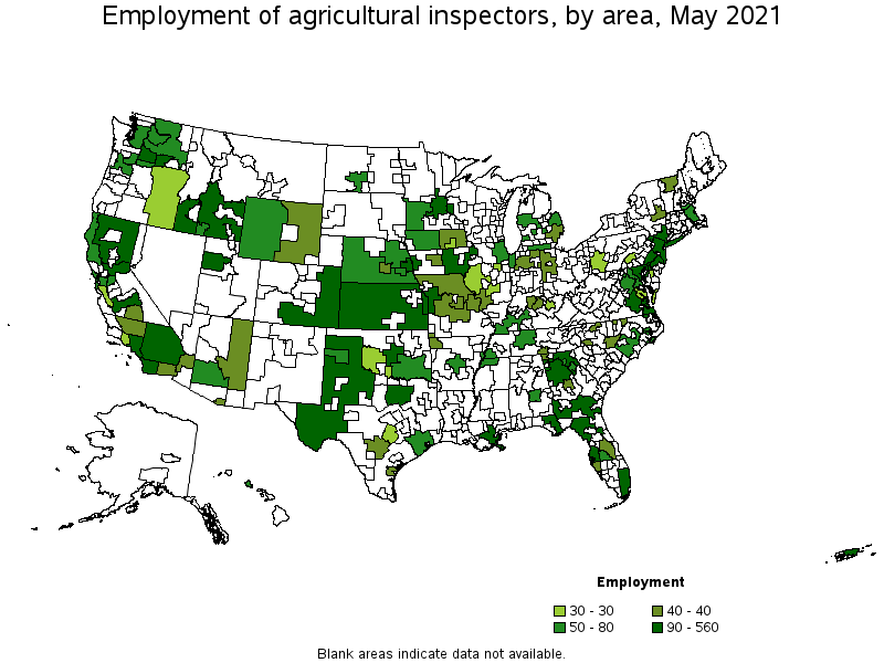 Map of employment of agricultural inspectors by area, May 2021