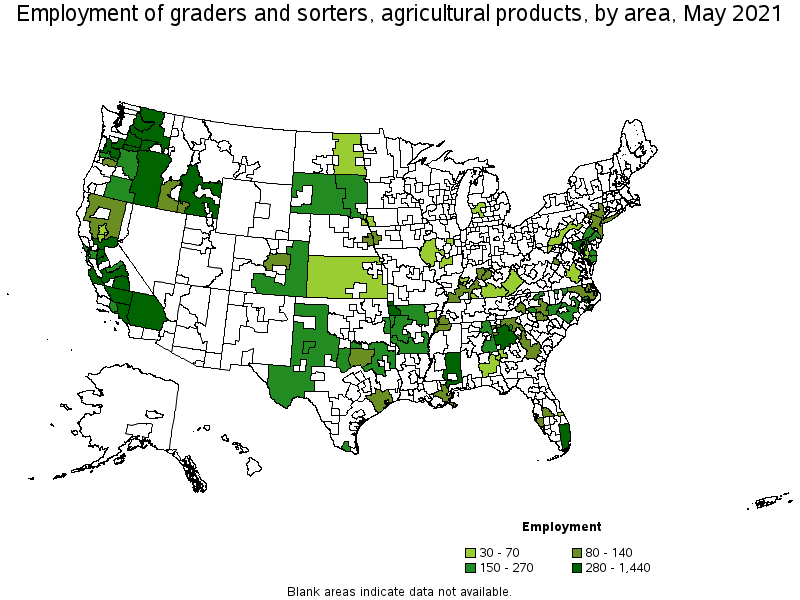 Map of employment of graders and sorters, agricultural products by area, May 2021
