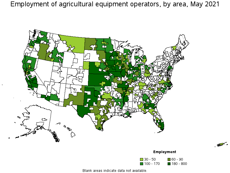 Map of employment of agricultural equipment operators by area, May 2021