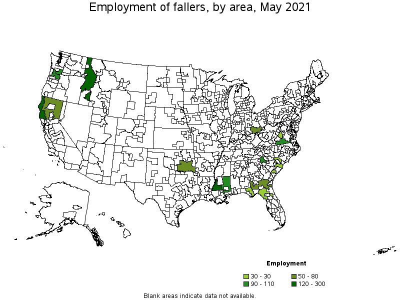 Map of employment of fallers by area, May 2021