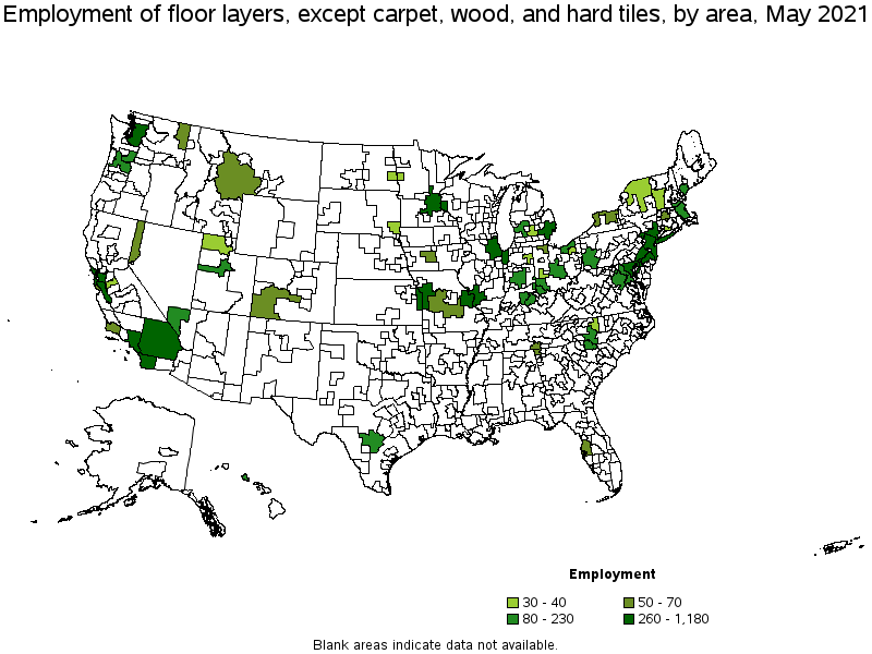 Map of employment of floor layers, except carpet, wood, and hard tiles by area, May 2021