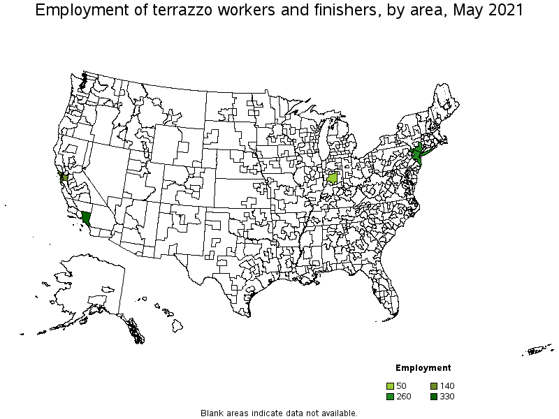 Map of employment of terrazzo workers and finishers by area, May 2021