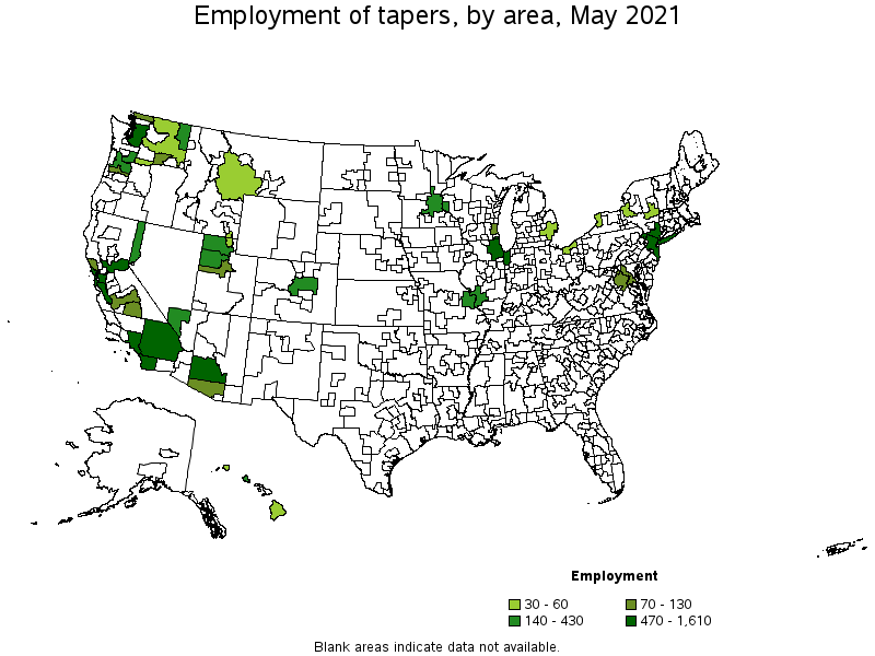 Map of employment of tapers by area, May 2021