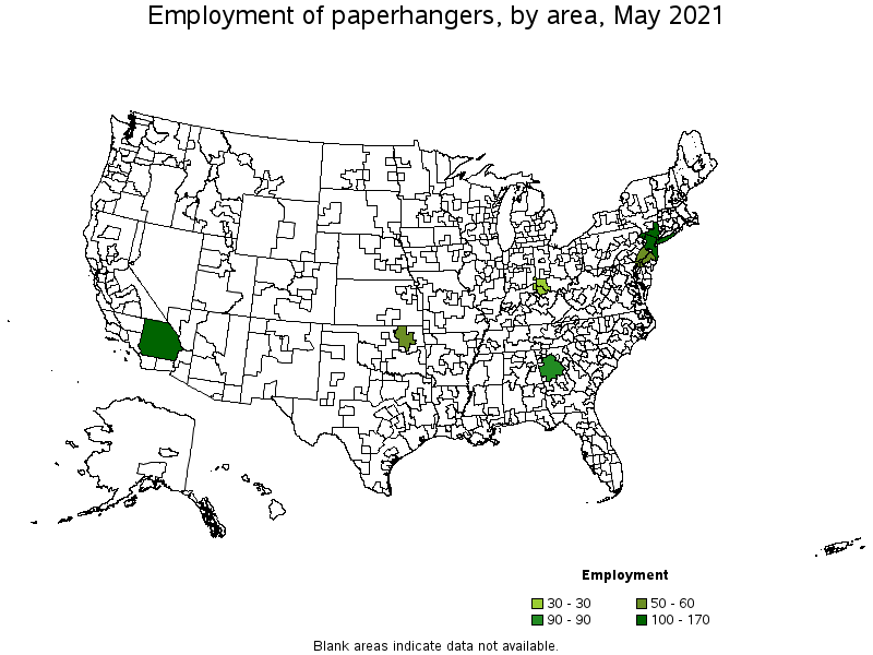 Map of employment of paperhangers by area, May 2021