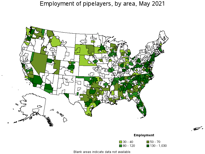 Map of employment of pipelayers by area, May 2021