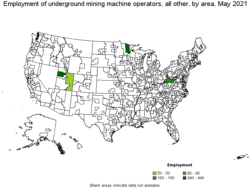 Map of employment of underground mining machine operators, all other by area, May 2021