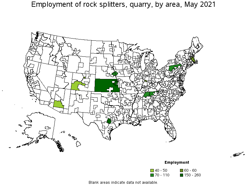 Map of employment of rock splitters, quarry by area, May 2021