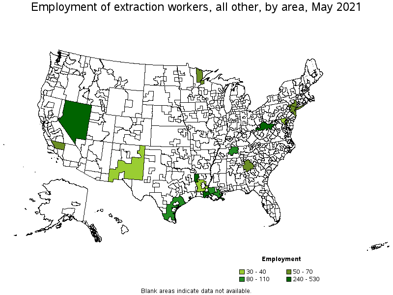 Map of employment of extraction workers, all other by area, May 2021